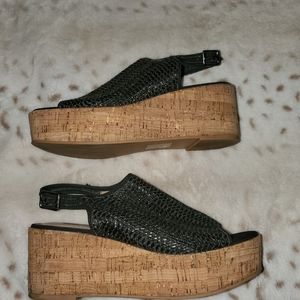 Black and cork platform sandals